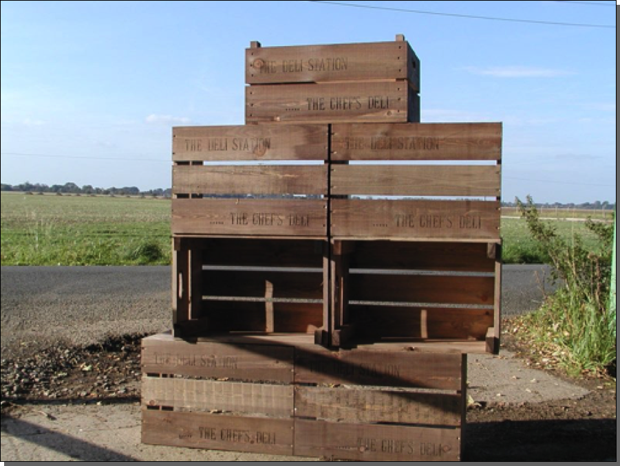 Customised (writing on base) repro
bushel box for show stand

